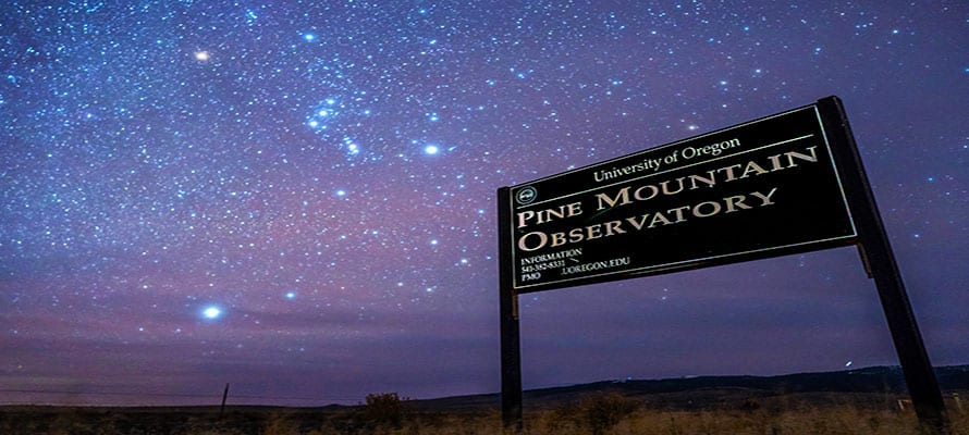 Entrance to PMO featuring Orion in the dusk sky